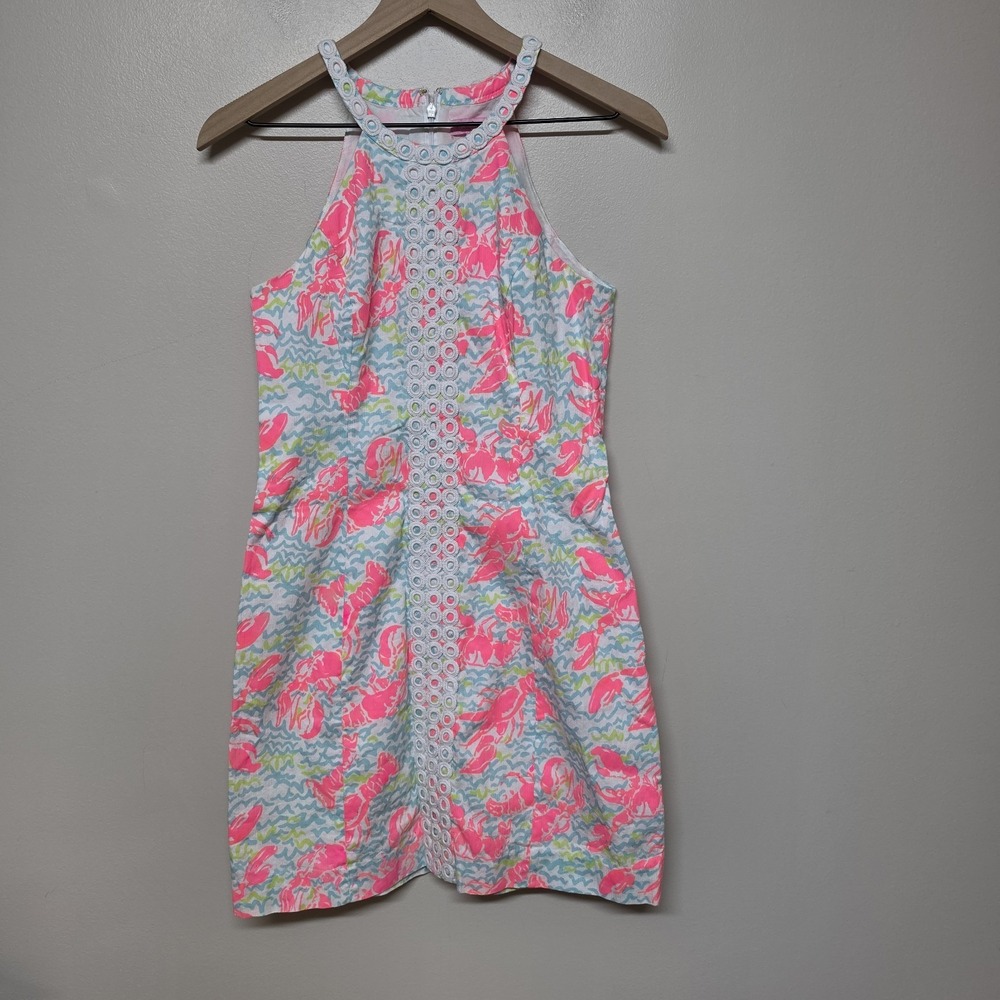 Lilly Pulitzer Pearl Shift Lobster Roll Lace Sleeveless Dress Sz 2 Beach Vacatio